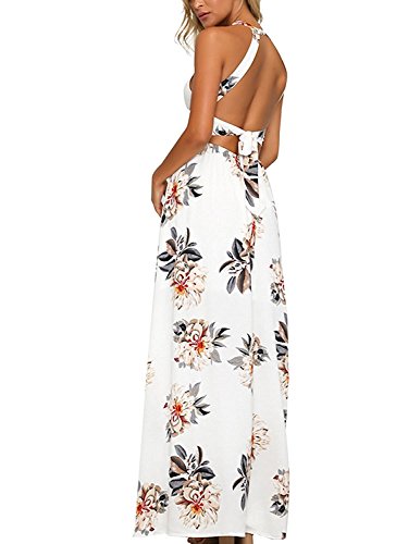 MODETREND Mujer Vestido Largo de Sin Mangas Escotado por Detrás Maxi Vestidos Playa Playero Vacaciones y Coctel Partido Blanco XL