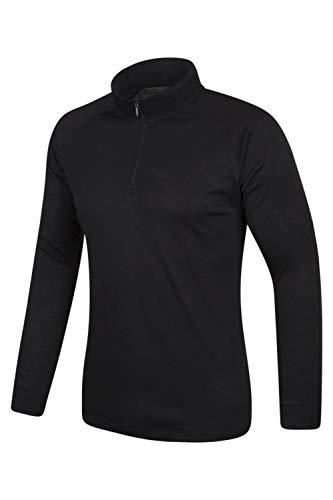 Mountain Warehouse Camiseta térmica Talus para Hombres - Secado rápido, Cuidado fácil, de Mangas largas, con Cuello Redondo, Transpirable, Invierno Negro XL