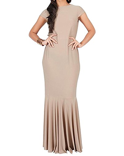 Mujeres Talla Grande Largo Vestido Manga Corta Cóctel Fiesta Vestido Caqui 3XL