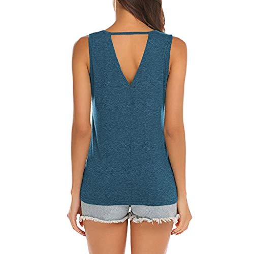 NEEKY Camisetas de Fitness para Mujer - Blusas sin Mangas sin Mangas para Mujer Blusas sin Mangas con Cuello de Ojo Camisa Sexy de Verano(L, Azul)