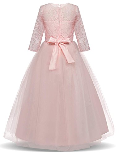 NNJXD Chicas Pompa Bordado Vestido de Bola Princesa Boda Vestir Talla(150) 9-10 años 378 Rosa-A