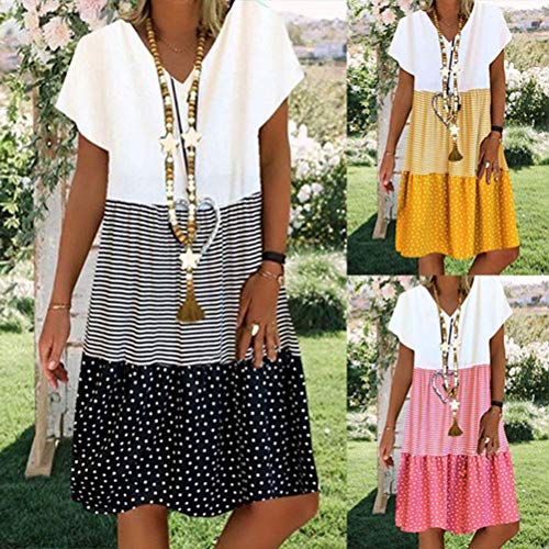 Onsoyours Mujer Vestidos Casual Manga Corta Cuello V Suelto Impreso Boho Florales Nacional Noche Playa Vacaciones Verano Vestido C Negro 44