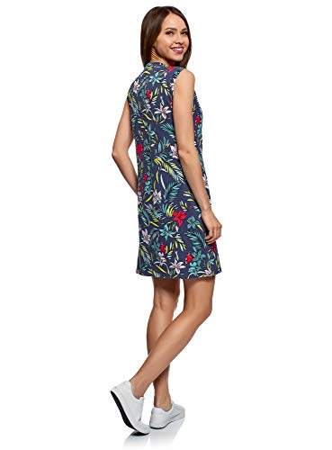 oodji Ultra Mujer Vestido de Algodón, Azul, ES 40 / M