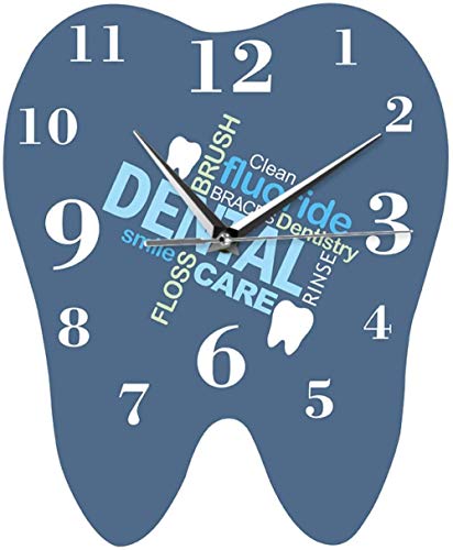 Para sala de estar Palabras dentales Reloj de pared en forma de diente Dentista Reloj de pared profesional Ornamento decorativo de la clínica Ortodoncia dental Cirujano Regalo adecuado Habitación fami