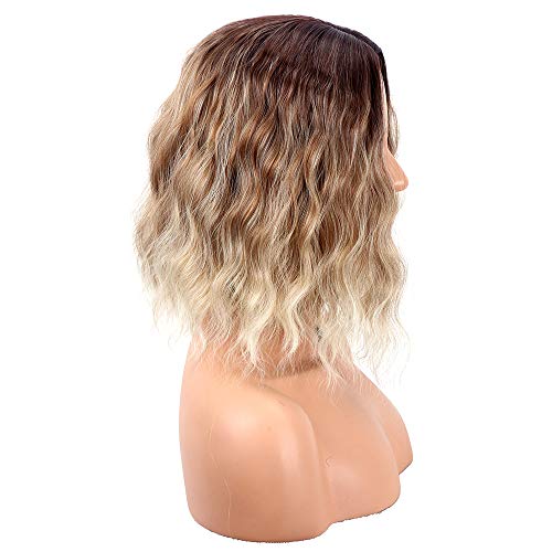 Pelucas cortas de pelo sintético Bob Wig para mujer Pelucas de ondas rizadas naturales (14 pulgadas, T4/6/613#)