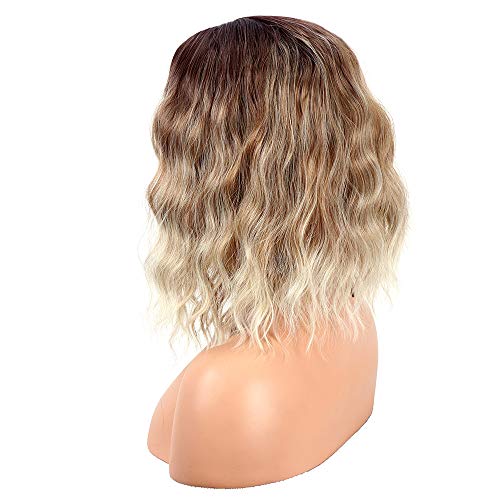 Pelucas cortas de pelo sintético Bob Wig para mujer Pelucas de ondas rizadas naturales (14 pulgadas, T4/6/613#)