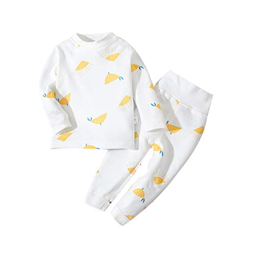 Pijamas de Manga Larga para Niños, Morbuy Pijamas Dos Piezas Bebe Niño y Niña Otoño Suave Y Cómoda Ropa Algodón Ceñido Mantener Caliente Camisa + Pantalón para 1-5 años (66cm,Pez Amarillo)