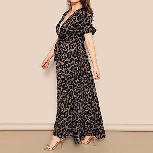 ReooLy Fashion Women Sexy Plus Size Leopard Print Vestido de Manga Corta con Cuello en V(Negro,XL)