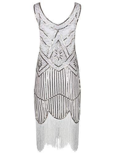 Ro Rox Vestido de 1920 Great Gatsby Vintage Flapper - Blanco (46)