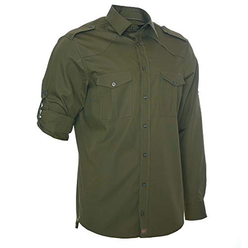 ROCK-IT Apparel® Camisa de Hombre de Manga Larga Aspecto Militar Camisa Worker de Tiempo Libre Fabricada en Europa Tallas S-5XL Verde olivio 3XL