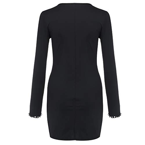 SEEGOU Vestido para mujer con perlas, vestido de cóctel a la moda, manga larga, ajustado, suéter, para fiestas, cócteles, mini vestido de noche Negro 36 EU