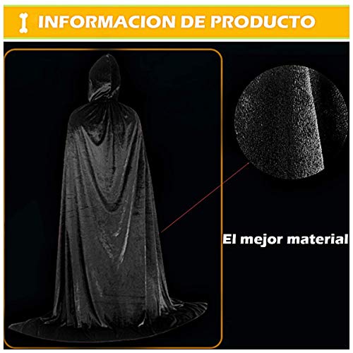 shafier Largo Capa Vampiro Diablo con Capucha Terciopelo Disfraz de Halloween para Mujeres Hombres Carnaval Fiesta Disfraces Talla Unica (Negro)