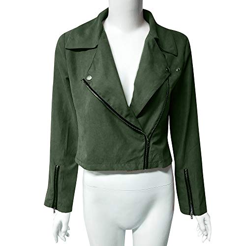 SHOBDW LiquidacióN Ventas Mujeres SeñOras Retro SóLido Remache Cremallera Chaqueta De Bombardero Fresco Ocasional De Manga Larga OtoñO Abrigo De Invierno Outwear (XXL, Verde)