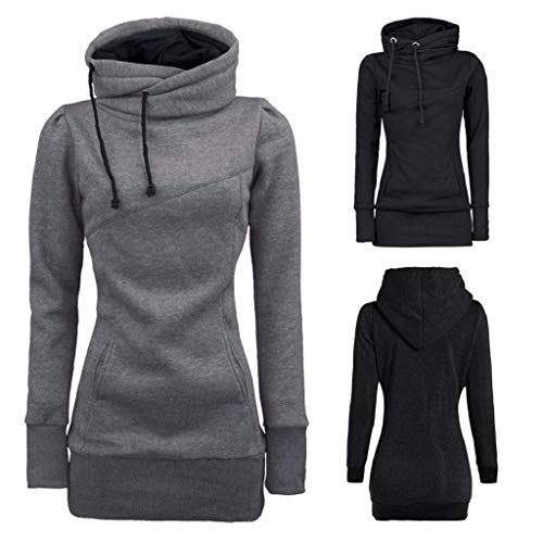 SHOBDW Mujer Liquidación Venta Sudadera con Capucha para de Color sólido Casual Fit Recta Invierno Manga Larga Tops Abrigos Chaqueta Sexy Vestidos Delgados (XL, S-Gris)