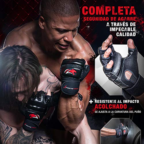 Sportstech BXM10 MMA Guantes de Artes Marciales para Mujer y Hombre, Ideales para UFC, Lucha Libre, Sparring, Kick-Boxing, Saco de Boxeo y Arena - con protección Extra Fuerte y Cuero