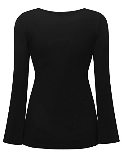 Style Dome Camisetas de Manga Larga Mujer Sexy con Cuello V Encaje Blusa Camisas De Hombro Frío Blusas Top Mujer Fiesta 001-negro 4578 4XL