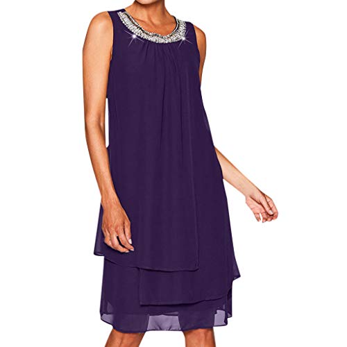 Sulifor Vestido de Fiesta de la Gasa del Verano,Vestido del tamaño Extra Grande de la Lentejuela,Vestido del o-Cuello sin mangasde Las Mujeres,Vestido cómodo y Casual