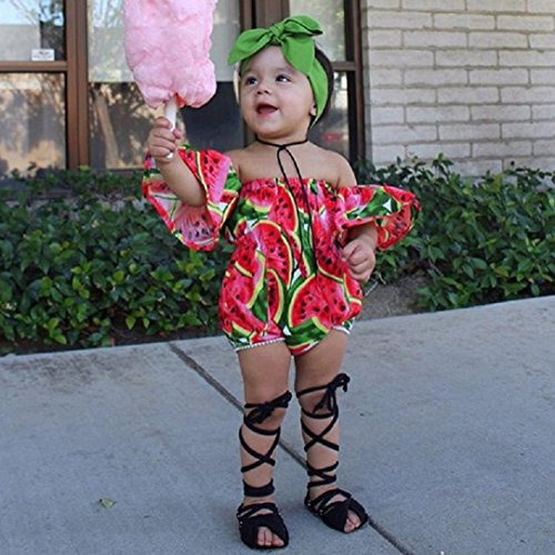 Switchali Vestidos Nina Fiesta Recién Nacido Bebé Niña Verano Ropa sandía Mono Moda sin Tirantes Mameluco Traje de baño Casual Playa + Bowknot Venda Jumpsuit para Ninas Baratos (70 (0~6meses))