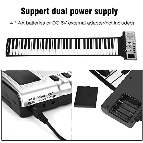 Teclado Electrónico Flexible Portátil Soft Silicon 61 Thickened Keys Flexible plegable Plegable Digital Teclado Piano con grabación Programación Funciones de reproducción Salida MIDI USB Pantalla LCD