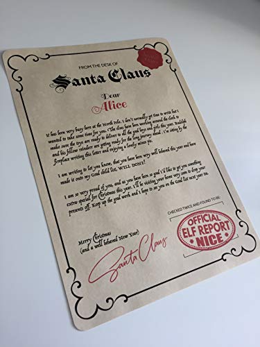 The UK Factory Carta personalizada y certificado de Papá Noel, Papá Noel, Navidad, cualquier nombre, niño y niña, buena lista