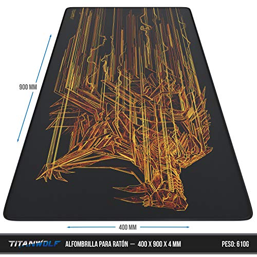 TITANWOLF - XXL Alfombrilla para ratón 900 x 400 mm - Speed Gaming Mousepad Mouse Pad - Base para Mesa Grandes Dimensiones - Diseño: Orange Lightning