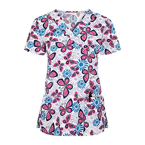 Tops de Mujer Uniforme de Trabajo Uniforme Estampado Camisa de Manga Corta Blusa con Cuello en V, St. Patrick's Day Trabajo Enfermera Médicas Bolsillo Uniforme SPA Salón de Belleza Ropa