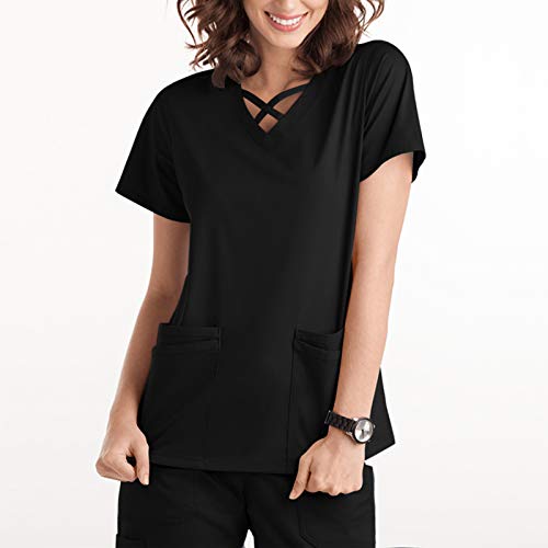 Tops de Mujer Uniforme de Trabajo Uniforme Estampado Camisa de Manga Corta Blusa con Cuello en V, St. Patrick's Day Trabajo Enfermera Médicas Bolsillo Uniforme SPA Salón de Belleza Ropa