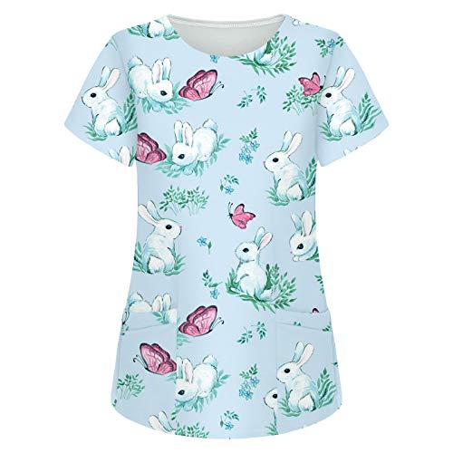 Tops de Mujer Uniforme de Trabajo Uniforme Estampado Camisa de Manga Corta Blusa con Cuello en V, St. Patrick's Day Trabajo Enfermera Médicas Bolsillo Uniforme SPA Salón de Belleza Ropa