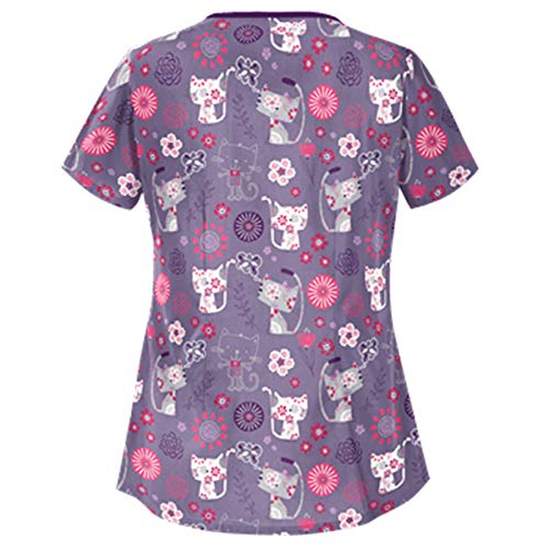 Tops de Mujer Uniforme de Trabajo Uniforme Estampado Camisa de Manga Corta Blusa con Cuello en V, St. Patrick's Day Trabajo Enfermera Médicas Bolsillo Uniforme SPA Salón de Belleza Ropa