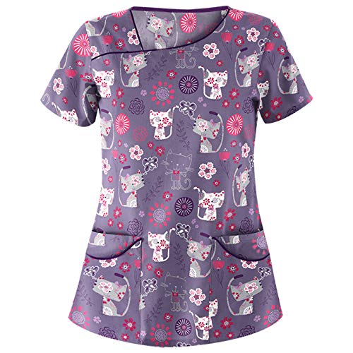 Tops de Mujer Uniforme de Trabajo Uniforme Estampado Camisa de Manga Corta Blusa con Cuello en V, St. Patrick's Day Trabajo Enfermera Médicas Bolsillo Uniforme SPA Salón de Belleza Ropa