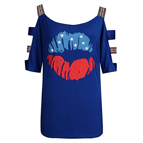 Tops de Verano para Mujer, Camiseta Estampada con Personalidad de Moda de Gran tamaño, Correas Sexis sin Tirantes, Fiesta de Picnic, Manga Corta Informal 4X-Large