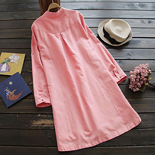 Tosonse Vestidos De Lino para Mujer Casual Summer Color Sólido De Manga Larga con Botones Vestido Largo con Bolsillo