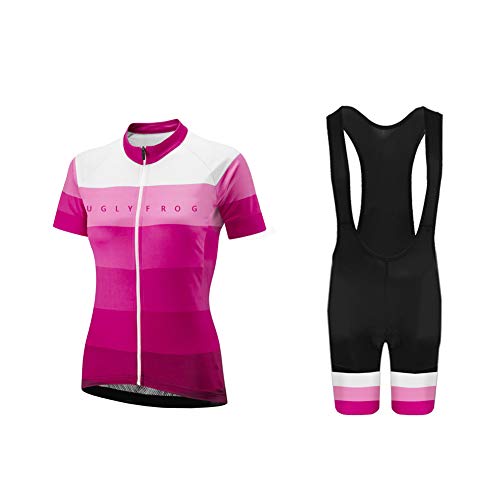 Uglyfrog Maillot Ropa Mujer,Mujeres Jersey + Pantalones Cortos Mangas Cortas de Ciclismo Ropa Maillot Transpirable para Deportes al Aire Libre Ciclo Bicicleta