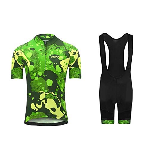 Uglyfrog MTB Ropa de Ciclismo Equipos de Ciclismo al Aire Libre para Hombres Bicicleta Ropa Deportiva Camisa de Manga Corta de Verano +Bib Pantalones Cortos con Correa