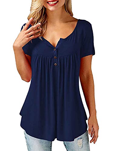 UMIPUBO Bluas de Mujer Camisa Algodón Blusa Mujer Elegante Manga Corta Camisa Suelta Mujer Casual Verano Shirts (Armada, S)