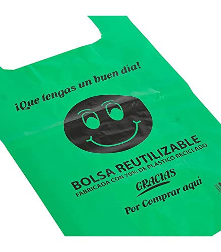 Various Bolsas de Plástico Tipo Camiseta Resistentes, Reutilizables y Recicladas Tamaño 42x53 cm 2 Kg - 110 uds Aprox. 70% Recicladas Cumple Normativa Aptas Uso Alimentario