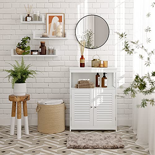 VASAGLE Mueble de Baño Auxiliar, Armario para Baño, Organizador con 2 Puertas de Persianas para Baño, Cocina, Dormitorio, Salón, Blanco, BBC40WT