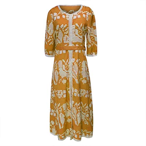 VEMOW Vestido Mujer Suelto Boho Estampado Largo Manga Cuello Redondo Digital Impresión Talla Grande Casual Mini Tanque Maxi Vestir Summer Otoño(Amarillo,S)