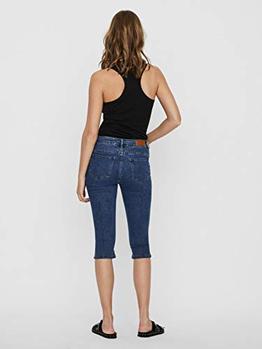 Vero Moda VMHOT Seven NW DNM Slit Knicker Color Jeans, Medio De Mezclilla Azul, S para Mujer