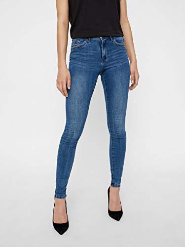 VERO MODA Vmtanya Mr S Piping Jeans Vi349 Noos Vaqueros skinny, Azul (Medium Blue Denim Medium Blue Denim), L / 32L