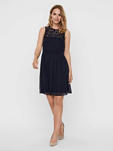 Vero Moda VMVANESSA SL Short Dress WVN RPT Vestido, Azul Oscuro, M para Mujer