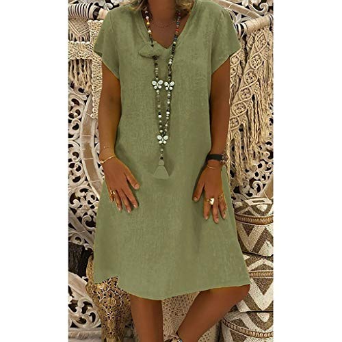 Vestido de Lino de Verano de Las Mujer Cuello Redondo de Color sólido Simple de Gran tamaño y Manga Corta Vestir Blusa Tops Casual Sudadera Primavera Otoño Elegantes Familia Vestidos riou