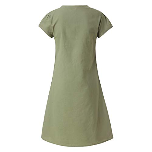 Vestido de Lino de Verano de Las Mujer Cuello Redondo de Color sólido Simple de Gran tamaño y Manga Corta Vestir Blusa Tops Casual Sudadera Primavera Otoño Elegantes Familia Vestidos riou