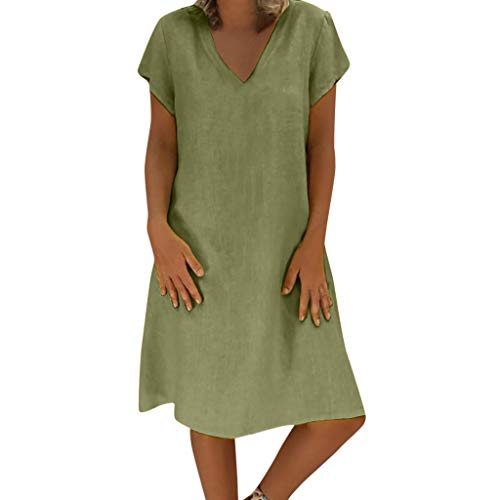 Vestido de Lino de Verano de Las Mujer Cuello Redondo de Color sólido Simple de Gran tamaño y Manga Corta Vestir Blusa Tops Casual Sudadera Primavera Otoño Elegantes Familia Vestidos riou