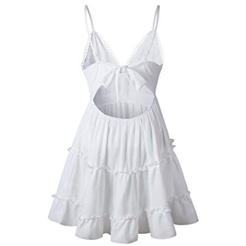 Vestido de Mujer, Dragon868 2020 Mujeres Adolescentes niñas Verano Backless Mini Vestido Blanco Playa Vestidos (S, Blanco)