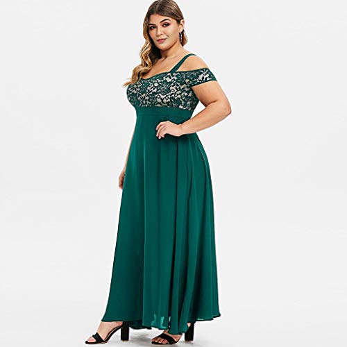 Vestido Largo de Fiesta con Hombros Descubiertos y Hombros Descubiertos de RooLy Women Plus Size(Verde,XXXL)