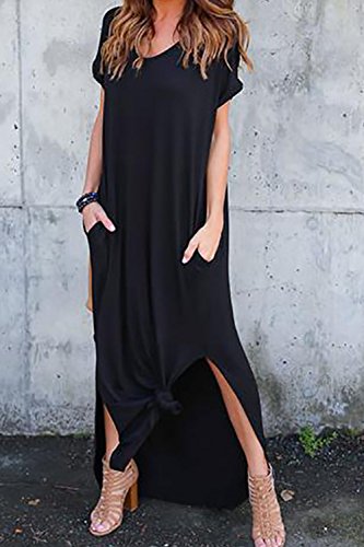 Vestidos Mujer Casual Bohemios Playa Largos Verano Vestido Boho Hendidura Falda Larga Maxi Vestido Playeros Black2 S