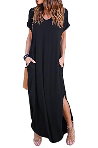 Vestidos Mujer Casual Bohemios Playa Largos Verano Vestido Boho Hendidura Falda Larga Maxi Vestido Playeros Black2 S