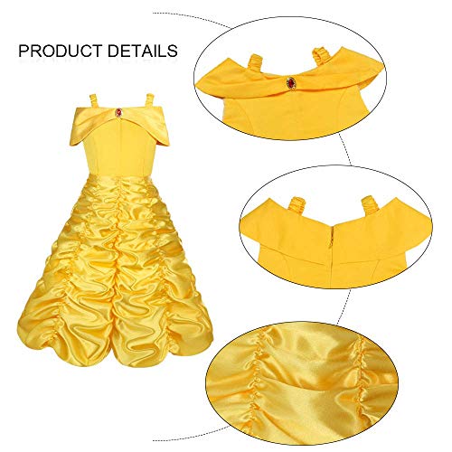 Vicloon Disfraz de Princesa Belle Vestido y Accesorios para Niñas, Corona Anillo Sceptre Collar Pendientes Guantes, para Fiesta Cosplay,Navidad,Fiesta de cumpleaños,Halloween