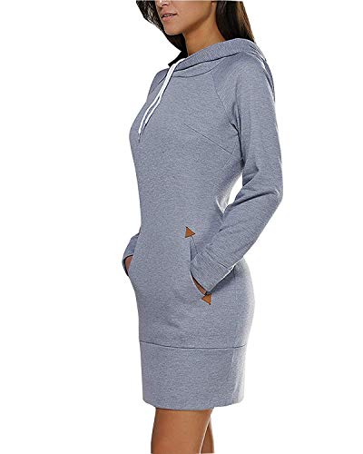 VONDA Mujer Sudaderas con Capucha Jersey Otoño Invierno Vestidos de Sudadera Talla Grande Sólido Hoodie Manga Larga Chaqueta A-Gris Claro M